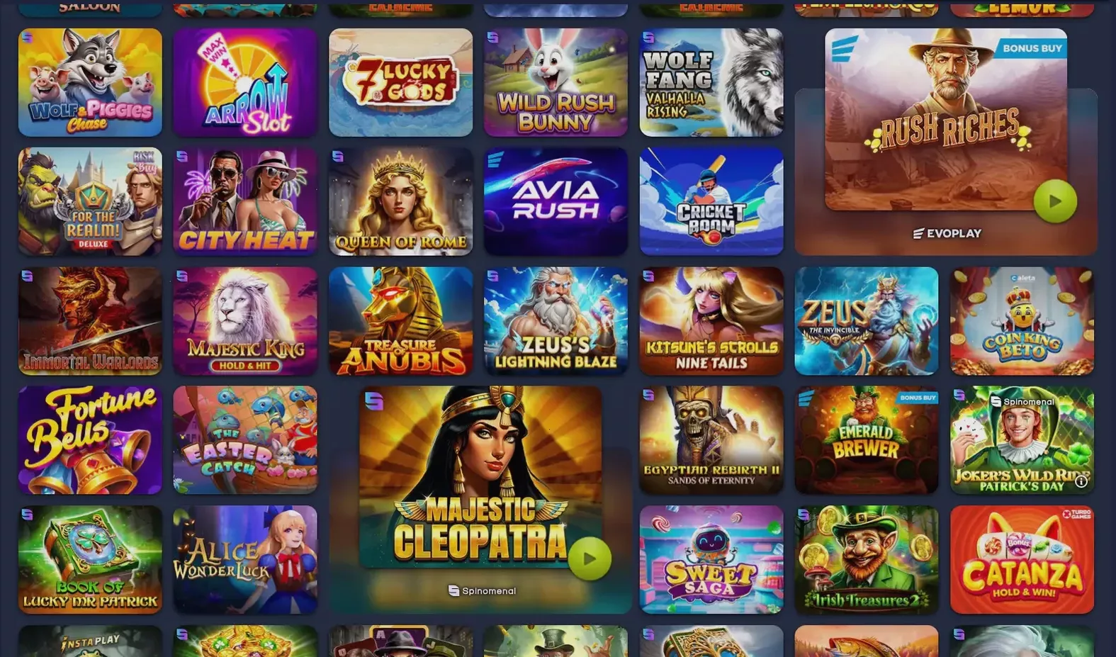 Игровая платформа Bc Game — интерфейс каталога слотов